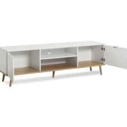 Skandinavisk tv-møbel GÖTEBORG - Hvid - 2 døre - L 160 x D 40 x H 50 cm Vit/Brun