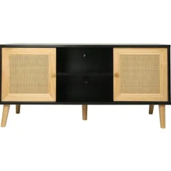 Skandinavisk TV-møbel i rattan "Iguane" - 120 x 30 x 56.5 cm - Sort svart