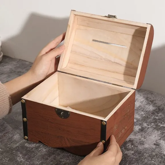 Skattekiste med lås, vintage stil, dekorativ opbevaringsboks, håndlavet af træ med slidt finish, kiste til minder og smykker, rustik lille