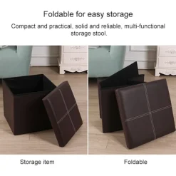 Sækkestol / Fodskammel med smart opbevaring i imiteret læder 30cm