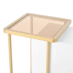 Skænk 120 cm hvid med 2 døre & 2 rum + sofabord metal/glas, 77,5 cm høj, moderne White