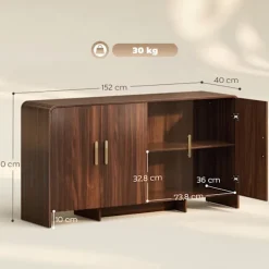 Skænk buffet 152 cm, soft-close døre, valnøddefinish