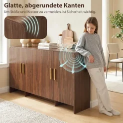 Skænk buffet 152 cm, soft-close døre, valnøddefinish