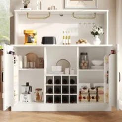 Skænk Buffet Skab, 120x40x120 cm, Moderne Minimalistisk med Vinglasstativ & Rigelig Opbevaring, Elegant Hvid & Sort Finish White