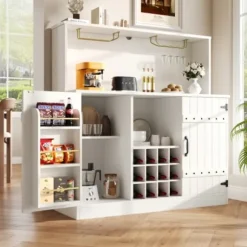 Skænk Buffet Skab, 120x40x120 cm, Moderne Minimalistisk med Vinglasstativ & Rigelig Opbevaring, Elegant Hvid & Sort Finish White