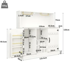 Skænk Buffet Skab, 120x40x120 cm, Moderne Minimalistisk med Vinglasstativ & Rigelig Opbevaring, Elegant Hvid & Sort Finish White