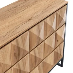 Skænk i sort og naturligt træ med metalben | Kommode med hævede låger | Opbevaringsmøbel Black + Natural