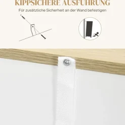 Skænk, køkkenskab med skuffe, justerbar hylde, opbevaringsskab med anti-tip beskyttelse, sideskab til køkken, spisestue, 105 x 30 x 81,5 cm hvid
