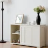 Skænk køkkenskab sideskab med skydelåger hvid/brun 106,5 x 33 x 60 cm-Beige