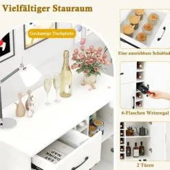 Skænk med 6 flasker vinreol & skuffe & 2 døre moderne vinbarskab Hvid