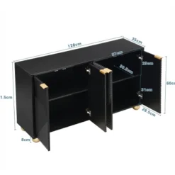 Skænk med 4 formede døre & kugleben, justerbare indvendige hylder & metalhåndtag, elegant Black