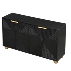 Skænk med 4 formede døre & kugleben, justerbare indvendige hylder & metalhåndtag, elegant Black