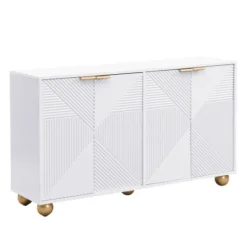 Skænk med 4 formede døre & kugleben, justerbare indvendige hylder & metalhåndtag, elegant White