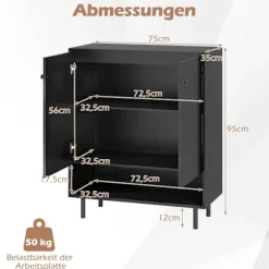 Skænk med justerbare hylder, 2 låger, 75x35x95 cm, Sort