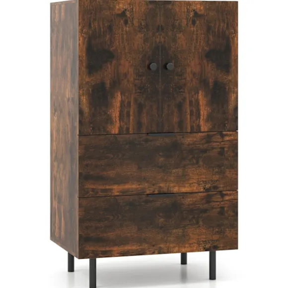 Skænk med metalben, skuffer & låger, 60x41,5x102 cm