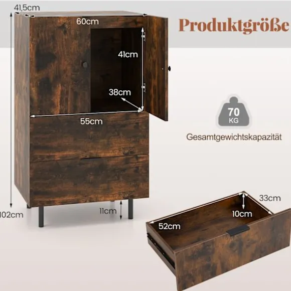 Skænk med metalben, skuffer & låger, 60x41,5x102 cm