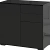 Skænk Sort Opbevaringsskab Med 2 Skuffer & 2 Døre, Vippebeskyttelse, Til Stue/Soveværelse, 117X36X74Cm