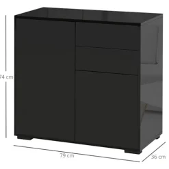 Skænk Sort Opbevaringsskab Med 2 Skuffer & 2 Døre, Vippebeskyttelse, Til Stue/Soveværelse, 117X36X74Cm
