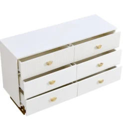 Skænk 120x40x75 cm med 6 skuffer - Hvid/Guld, MDF & stål, til stue & soveværelse White