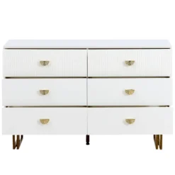 Skænk 120x40x75 cm med 6 skuffer - Hvid/Guld, MDF & stål, til stue & soveværelse White
