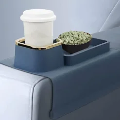 Skridsikker silikonesofa Armbakke med kopholder Sofa kopholderbakke Armlæn Fjernbetjening og organizer Blå