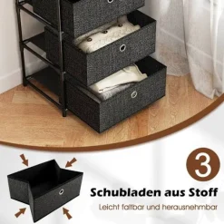 3-skuffers stofkommode med trætop, sort, 40x30x81 cm