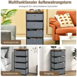 4-skuffers stofkommode til opbevaring i soveværelset, 42x33,5x84,5 cm, grå