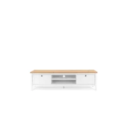 2-skuffers tv-møbel - Kunsthåndværk i eg og hvid indretning - L 160 x D 45 x H 40 cm - BERGEN Vit/Hantverksek