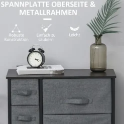 Skuffeskab Opbevaringsskab 7 Foldbare Stofskuffer Metalramme Trælook Fiberdug Grå 63,5X30X71Cm