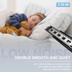 Skuffeskinne med støddæmper, 45 kg belastningskapacitet, med kugleleje, 200 250 300 350 400 450 500 550 600 mm, fuld udtrækning, sidemontering