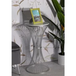 Sølvmetalbord – 40x79 cm, marmorplade