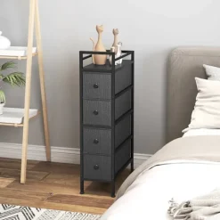 Smal stofkommode med 4 skuffer, sort, 20x43x81,5 cm