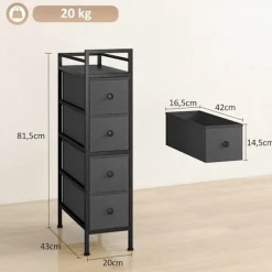 Smal stofkommode med 4 skuffer, sort, 20x43x81,5 cm