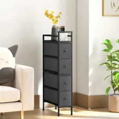 Smal stofkommode med 4 skuffer, sort, 20x43x81,5 cm