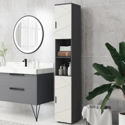 Smalt badeværelsesskab, højt toiletskab med justerbar hylde og 2 åbne rum, badeværelsesskab til små rum badeværelse, stue 30 x 30 x 183 cm grå |