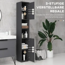 Smalt badeværelsesskab, højt toiletskab med justerbar hylde og 2 åbne rum, badeværelsesskab til små rum badeværelse, stue 30 x 30 x 183 cm grå |