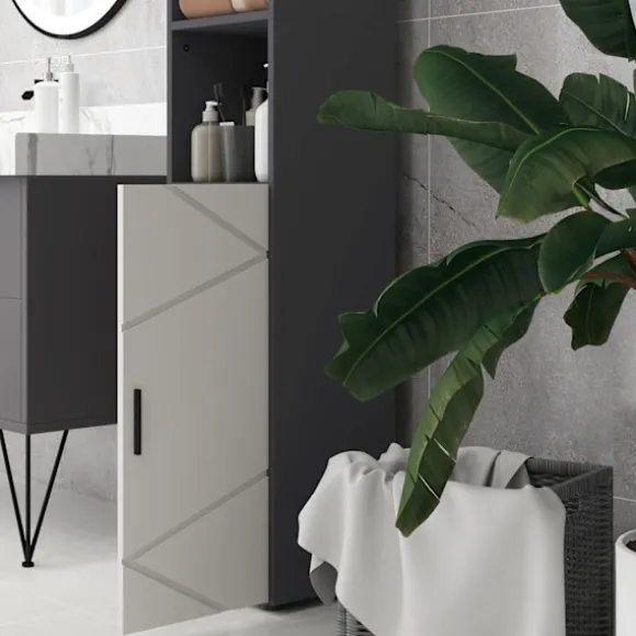 Smalt badeværelsesskab, højt toiletskab med justerbar hylde og 2 åbne rum, badeværelsesskab til små rum badeværelse, stue 30 x 30 x 183 cm grå |