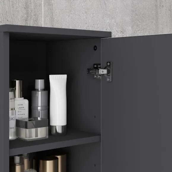 Smalt badeværelsesskab, højt toiletskab med justerbar hylde og 2 åbne rum, badeværelsesskab til små rum badeværelse, stue 30 x 30 x 183 cm grå |