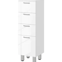 Smalt badeværelsesskab, toiletskab med justerbar hylde, 3 skuffer, badeværelsesskab til små rum badeværelse, stue 30 x 30 x 93 cm hvid |