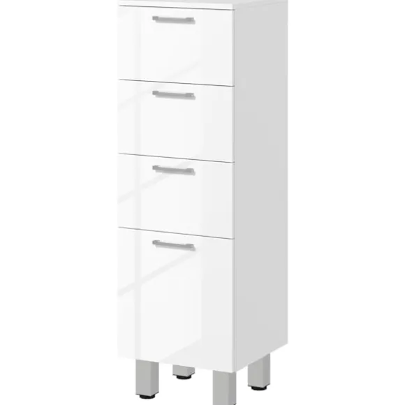 Smalt badeværelsesskab, toiletskab med justerbar hylde, 3 skuffer, badeværelsesskab til små rum badeværelse, stue 30 x 30 x 93 cm hvid |