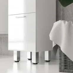 Smalt badeværelsesskab, toiletskab med justerbar hylde, 3 skuffer, badeværelsesskab til små rum badeværelse, stue 30 x 30 x 93 cm hvid |