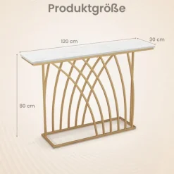 Smalt konsolbord, imiteret marmorplade, guldmetalstel