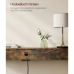 Smalt Konsolbord med Stikdåse, Sofabord, 25 X 120 X 81 Cm, Brun og Blæksort