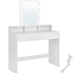 Sminkebord med Justerbar LED-Belysning, Moderne, Hvid