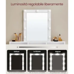 Sminkebord med Justerbar LED-Belysning, Moderne, Hvid