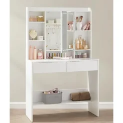 Sminkebord med LED-belysning, 3 farver, med spejl til makeup