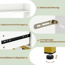 Sminkebordsæt med spejl, ladestation og skuffer