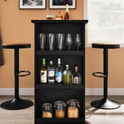 SoBuy Barbord med 3 hylder i sort 112x57x106cm, moderne FWT17-II-SCH