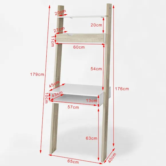 SoBuy Bogreol med 3 hylder i træ 65x45x176.4cm, moderne FRG111-WN