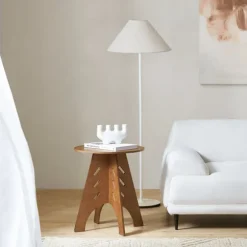 SoBuy brun sofabord med rundt bord med kegleforbindelser og til telefon og natbord og balkon og